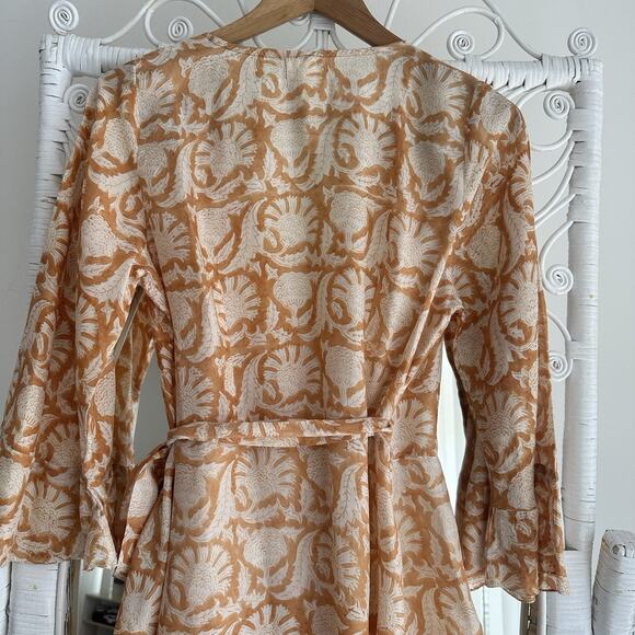 Hannah Artwear Luna Wrap Dress OS Silk Indian Block Print Boho Ruffle Feminine - Picture 7 of 14